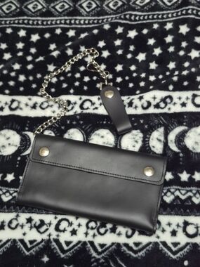 Black Leather Chain Wallet with Gold Hardware - Men